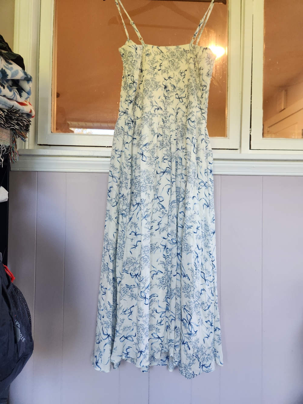 Women's White and Blue Floral Midi Dress